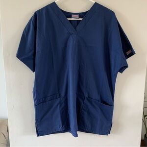 Cherokee Scrubs Top Workwear Short Sleeve Shirt Navy Blue Womens Size Medium